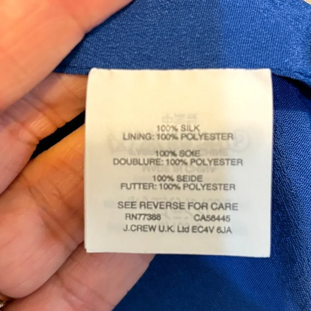 J. Crew Silk Blue Floral Ruffle Collar Sleeveless Dress V Back